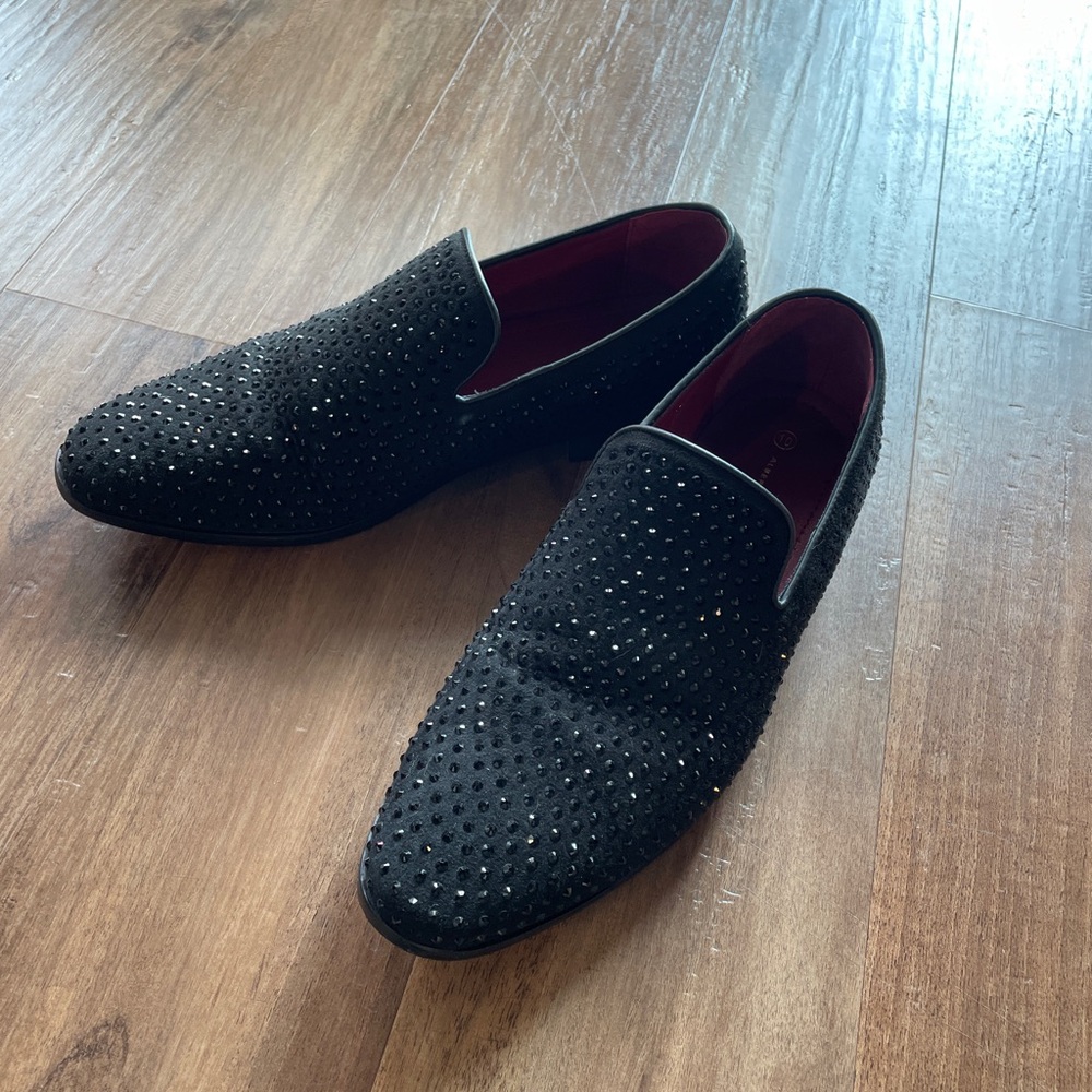 Men's Black Crystal Slip-On Loafers